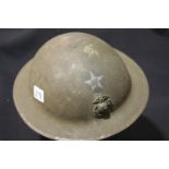 WWI style 2nd Infantry Division USMC helmet, liner loose due to one strap broken. P&P Group 2 (£18+