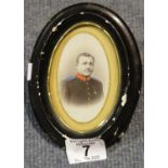 Framed hand tinted portrait miniature of a Russian soldier 90 x 50 mm. P&P Group 1 (£14+VAT for