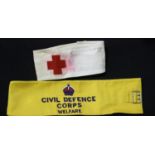 WWII British style armbands; Shelter Manager and Civil Defence Corps. P&P Group 1 (£14+VAT for the