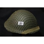 British WWII style helmet with liner and webbing. P&P Group 2 (£18+VAT for the first lot and £2+