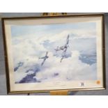 Framed unglazed print by Robert Taylor, Duel of Eagles, with faded signature of Adolf Josef