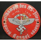 WWII German style circular enamelled metal plaque for NSFK, D: 15 cm. P&P Group 1 (£14+VAT for the
