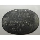 WWI German style Imperial Guard Regiment dogtag, inscribed Otto Schneider, Dresden. P&P Group 1 (£