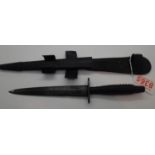 Fairbyrne Sykes type Commando fighting knife and scabbard, L: 27 cm, blade L: 16 cm. P&P Group 2 (£