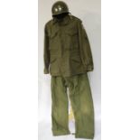 1948 US military uniform and helmet. P&P Group 2 (£18+VAT for the first lot and £2+VAT for