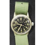 Vietnam War style Westclox manual winding plastic cased Special Forces disposable wristwatch dated