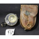 Leather cased military marching compass by TR Schofield. P&P Group 1 (£14+VAT for the first lot