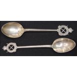 Two silver Kolar Gold Field Battalion / 43rd KGF Battalion India Defence Force teaspoons. P&P