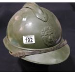 WWII Belgian Adrian helmet with liner. P&P Group 2 (£18+VAT for the first lot and £2+VAT for