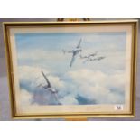 Framed faded print of Hurricane by Robert Taylor, signed by Wing Commander Robert Roland Stanford