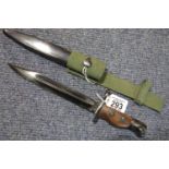 Bayonet with metal scabbard and frog, blade stamped BRI, L: 30 cm, blade L: 20 cm. P&P Group 2 (£
