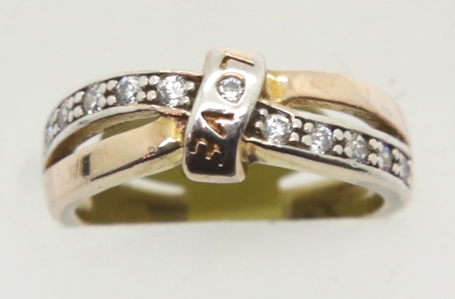 Gold plated silver CZ fancy ring, size L. P&P Group 1 (£14+VAT for the first lot and £1+VAT for