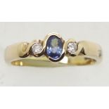 9ct gold heavy set sapphire and diamond ring, size M, 3.1g. P&P Group 1 (£14+VAT for the first lot
