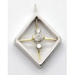 9ct white and yellow gold bespoke handmade three stone diamond set pendant, 7.0g. P&P Group 1 (£14+