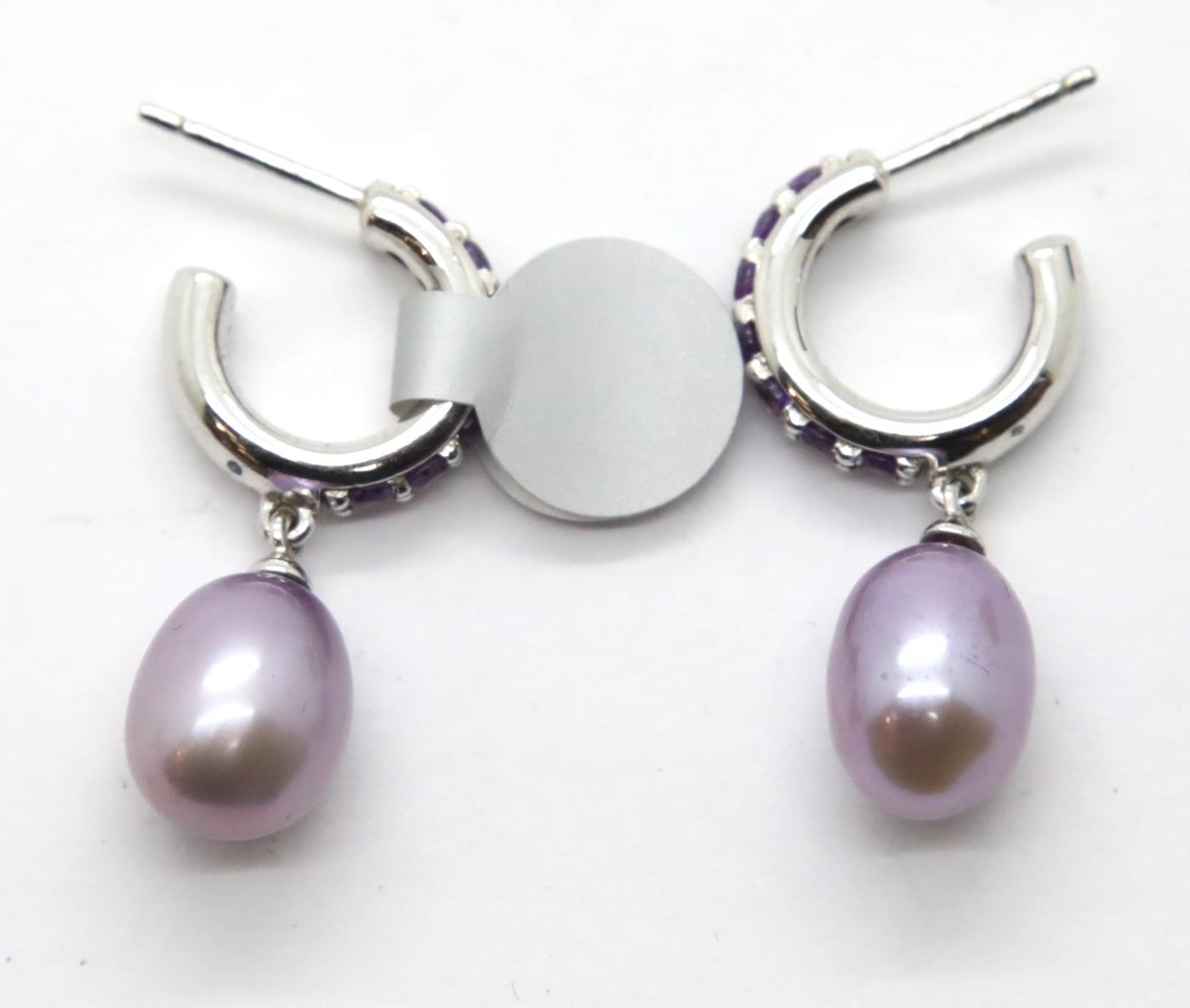 Silver fancy stone set drop earrings. P&P Group 1 (£14+VAT for the first lot and £1+VAT for