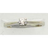 18ct white gold four-claw set diamond solitaire ring, size K, 2.4g. P&P Group 1 (£14+VAT for the