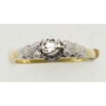 Antique 18ct gold and platinum solitaire diamond ring, size O, 4.4g. P&P Group 1 (£14+VAT for the