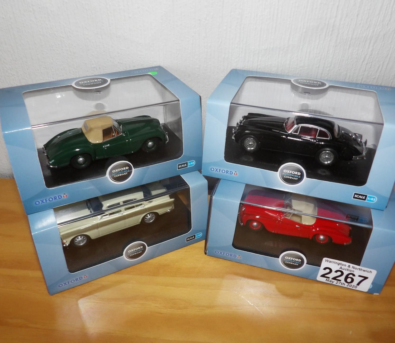 Oxford 1.43 x 4 Automobile Jaguar, Volvo, Jowett Red, Jowett Green. P&P Group 2 (£18+VAT for the