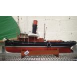 Radio control model boat Sea Eagle vintage steam tug with fitted motor, speed control, battery,