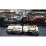 Boxed die cast Mercedes CLK-Klass coupe Chrysler Panel cruiser and two boxed Corgi Tram models. P&