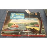 Triang Minic Motorway set 1501 D, comprising Rolls Royce and Jaguar cars, track, oil bottle,