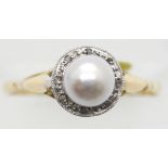 Ladies pearl and diamond ring, size M, 1.5g. P&P Group 1 (£14+VAT for the first lot and £1+VAT for