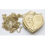 9ct gold heart locket and a fine gold chain, 1.6g. P&P Group 1 (£14+VAT for the first lot and £1+VAT