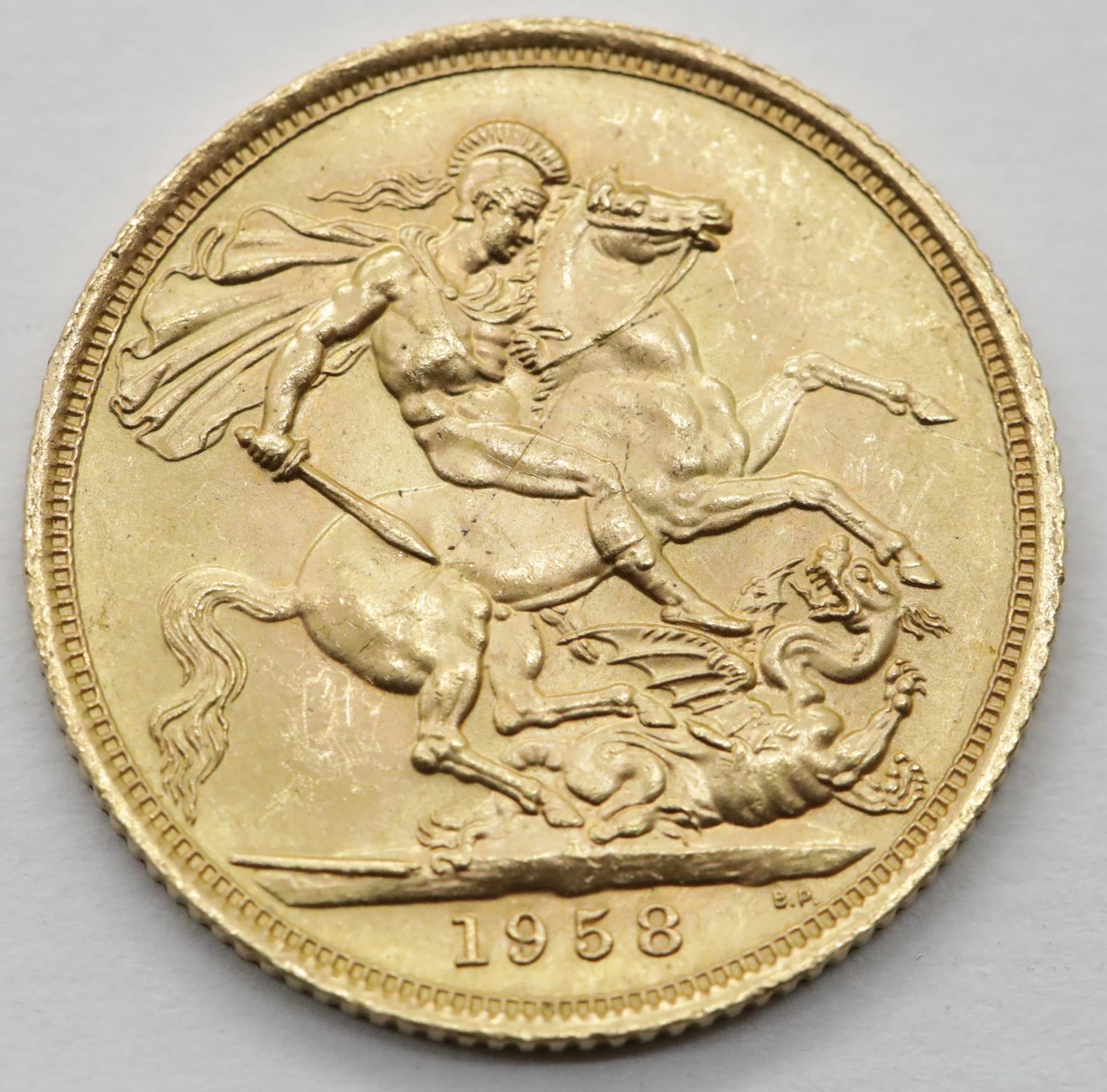 Elizabeth II 1958 full sovereign. P&P Group 1 (£14+VAT for the first lot and £1+VAT for subsequent - Image 2 of 2