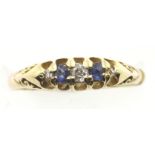 Antique 18ct gold, sapphire and diamond five stone ring, size O, 2.6g. P&P Group 1 (£14+VAT for