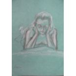 Reggie Kray, large unframed pastel on waxed paper, study of a nude, Wayland prison stamp verso, 42 x