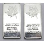 Two Canadian 5g pure silver bars. P&P Group 1 (£14+VAT for the first lot and £1+VAT for subsequent