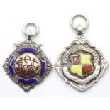 Two hallmarked silver and enamel watch fobs, one for the Altrincham League. P&P Group 1 (£14+VAT for