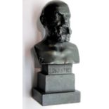 Cast spelter greek philosopher bust, H: 17 cm. P&P Group 2 (£18+VAT for the first lot and £2+VAT for