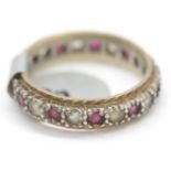 Ladies 9ct gold and silver stone set full eternity ring, size L. P&P Group 1 (£14+VAT for the