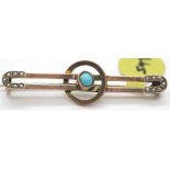 Antique rose gold turquoise and pearl ornate brooch. P&P Group 1 (£14+VAT for the first lot and £1+