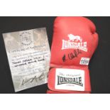 James DeGale signed red Lonsdale boxing glove with CoA from Montage Moments. P&P Group 2 (£18+VAT