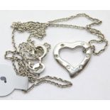 Silver solid stone set 16" heart shaped pendant. P&P Group 1 (£14+VAT for the first lot and £1+VAT