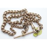 9ct gold graduated antique faceted rose gold Albert watch chain, T-bar and double swivel clasp, L: