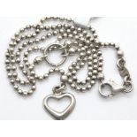 Silver fancy bobble 16" heart pendant necklace. P&P Group 1 (£14+VAT for the first lot and £1+VAT