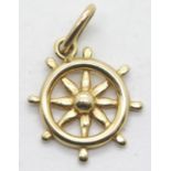 Vintage 9ct gold ships wheel charm. P&P Group 1 (£14+VAT for the first lot and £1+VAT for subsequent