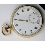 Gents approximately 1925 9ct gold pocket watch, swiss 15 jewel movement. Working at lotting. P&P