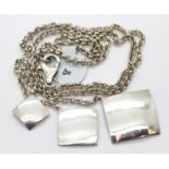 Silver three square 1970s retro pendant and 16" chain. P&P Group 1 (£14+VAT for the first lot and £