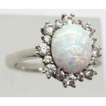 925 silver opal and white stone ring, size U, 6.6g. P&P Group 1 (£14+VAT for the first lot and £1+
