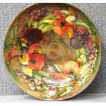 Moorcroft footed bowl in the Flambe Orchid pattern, D: 32 cm (signed). P&P Group 2 (£18+VAT for
