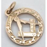 Antique 9ct rose gold masonic pendant, 3.0g. P&P Group 1 (£14+VAT for the first lot and £1+VAT for