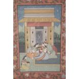 Persian Mughal style watercolour painting on paper with painted border unsigned. 52 x 39 cm. P&P