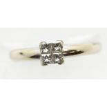 Ladies 18ct white gold fancy four stone diamond ring, size L, 2.2g. P&P Group 1 (£14+VAT for the