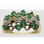 9ct gold emerald & diamond ring, size R, 3.6g. P&P Group 1 (£14+VAT for the first lot and £1+VAT for