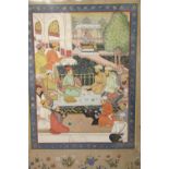 Persian Mughal style figural watercolour with painted surround, 30 x 40 cm. P&P Group 3, will be