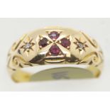 Ladies 14ct gold Chester hallmarked antique ruby and diamond ring, size M, 3.0g. P&P Group 1 (£14+